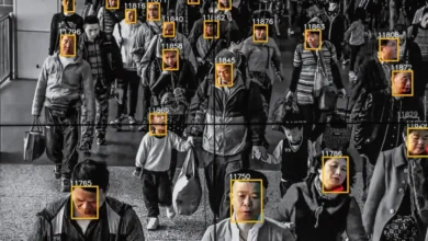 Picture of people walking in china with their social credit score displayed, a feature now entering the metaverse.