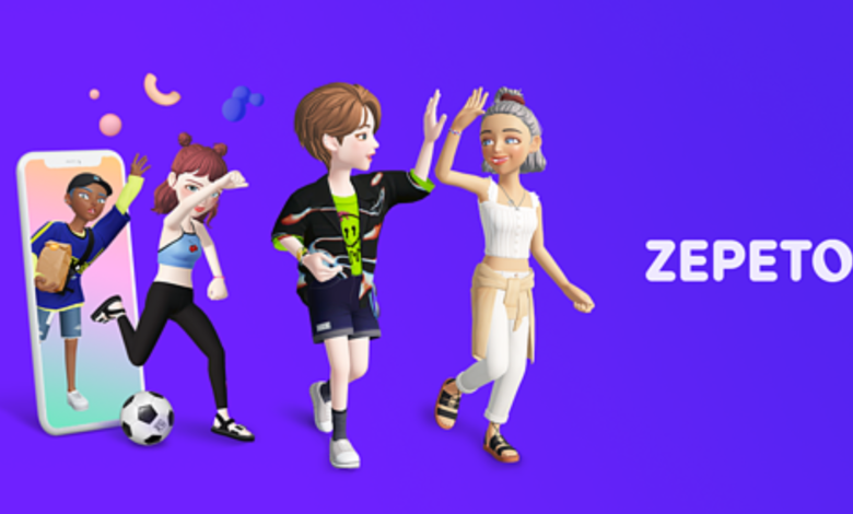 a picture of characters from the Zepeto metaverse besides the company logo